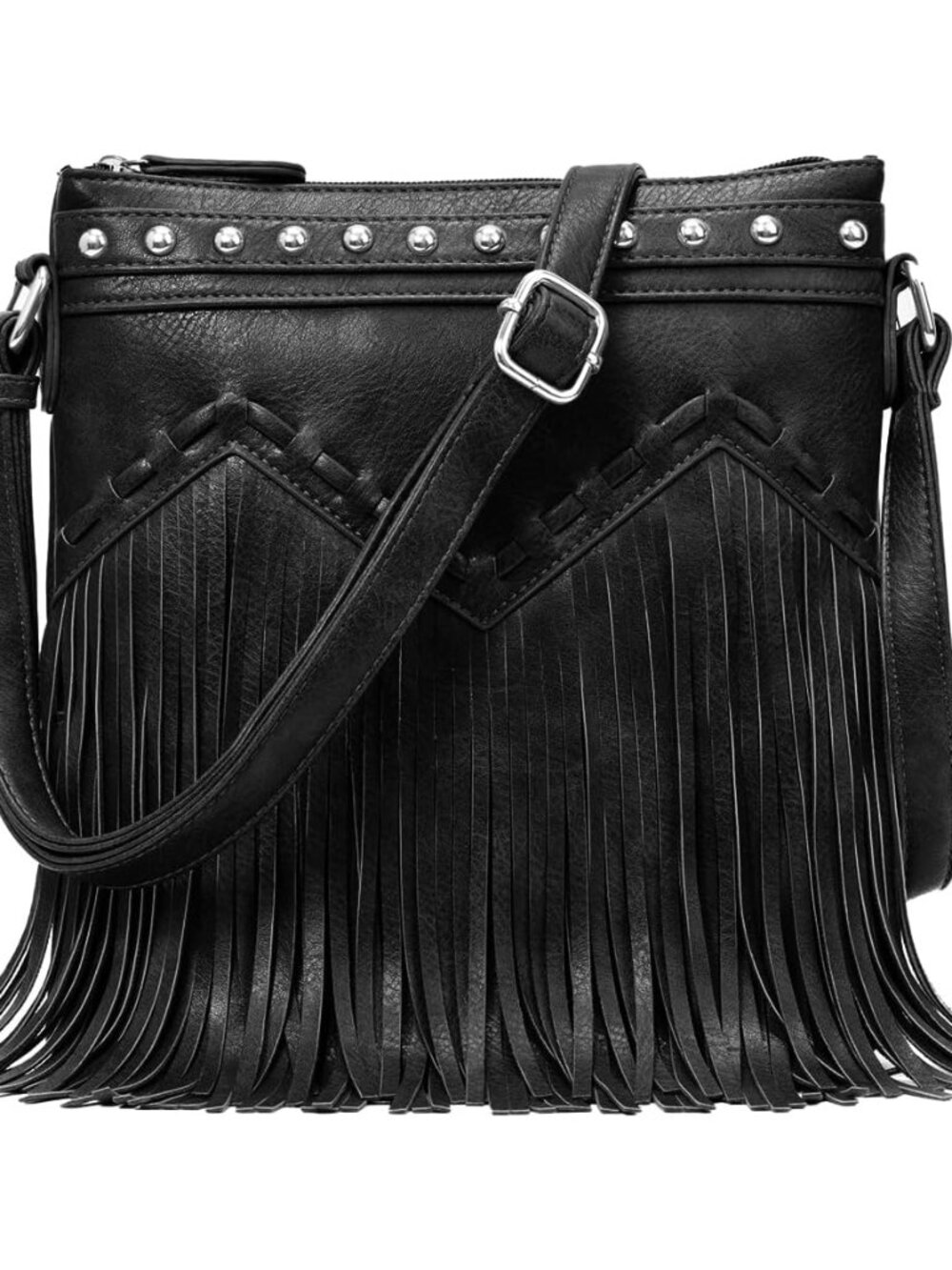 Fringe Crossbody Bag with Rivets Western Purse Vegan Leather Tassel Shoulder Cro